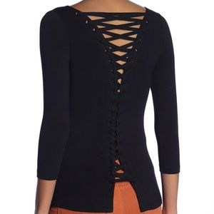 Bailey 44 Crew Neck Cuba Libre Lace Up Back Top